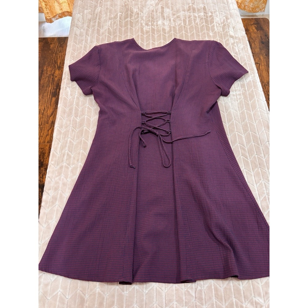 D.B.Y. Ltd. Vintage Burgundy Gingham Mini Dress M/L Dark Academia Grunge Goth - Picture 14 of 15